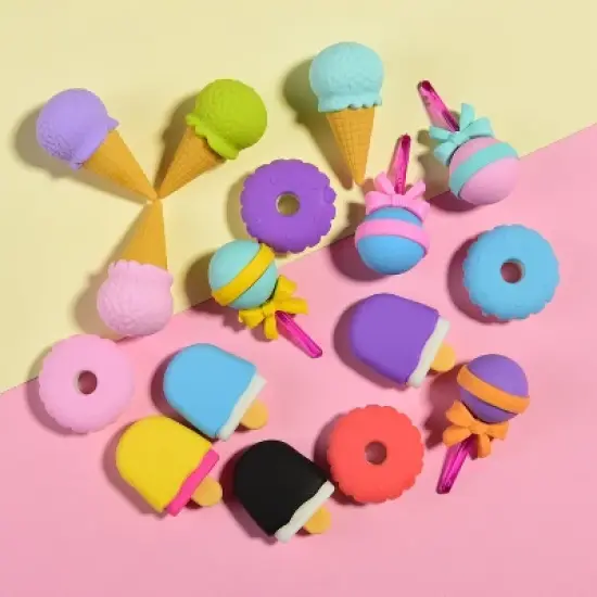 HTUTWOO Food Earsers for Kids, 16 Pcs 3D Cute Mini Ice Cream Donut Take Apart Erasers, Cool Fun Puzzle Desk Pet Erasers for Girls & Back to School image {4}