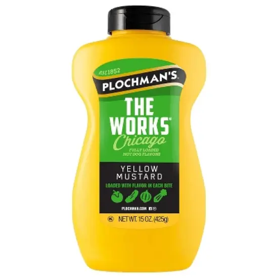 Plochmans The Works Chicago Yellow Mustard Squeeze Bottle - 12 pack, 15 oz image {1}