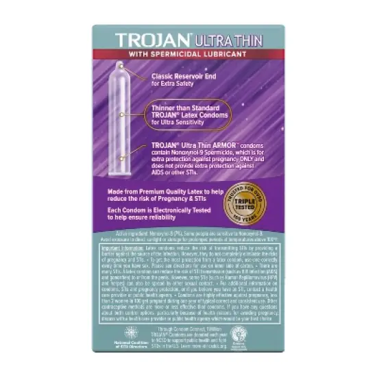 Trojan Armor Ultra Thin Spermicidal Lubricated Latex Condoms - 12ct image {1}