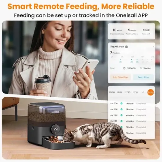 Oneisall PF06 WiFi Dog and Cat Feeder - 3L, 100-Day Battery, App Control for Large Kibble image {1}