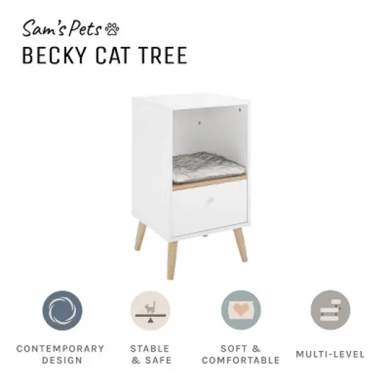 Sam's Pets Becky 28"  Single Rest Cat Tree With Drawer In White image {5}