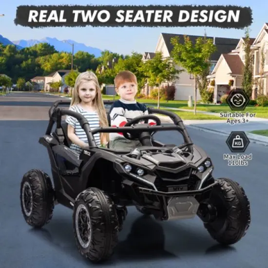 2 Seater Ride On UTV, Kids Electric Ride On Car,  24V Powered Riding Toy UTV, Off-Road UTV Toy with Remote Control, LED Lights, Music for Toddlers 3+ image {4}