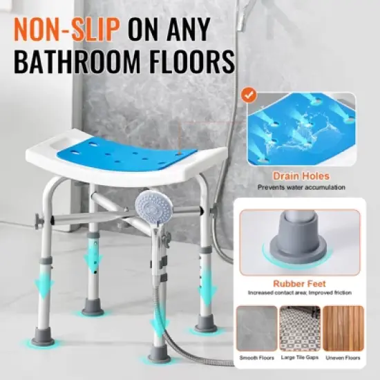VEVOR Shower Chair, Adjustable Height Shower Stool, Non-Slip Bench Bathtub Stool Seat for Elderly Disabled Adults Handicap, 500 lbs,White+Blue image {3}
