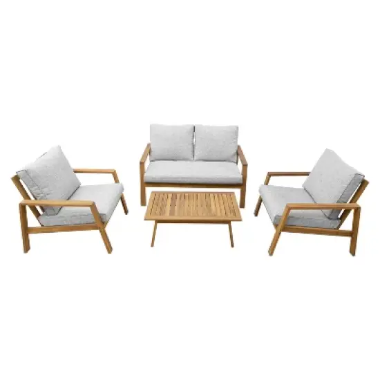 Saman 4pc FSC Wood Patio Set with Cushions - Gray - DUKAP image {3}