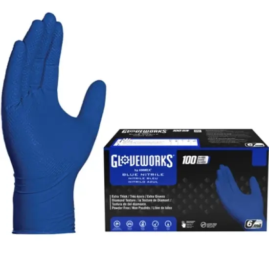 GLOVEWORKS Blue Nitrile Gloves with Raised Diamond Texture- Medium Duty, Industrial Grade - Great for Auto Detailing, Food Service, and Cleaning image {6}