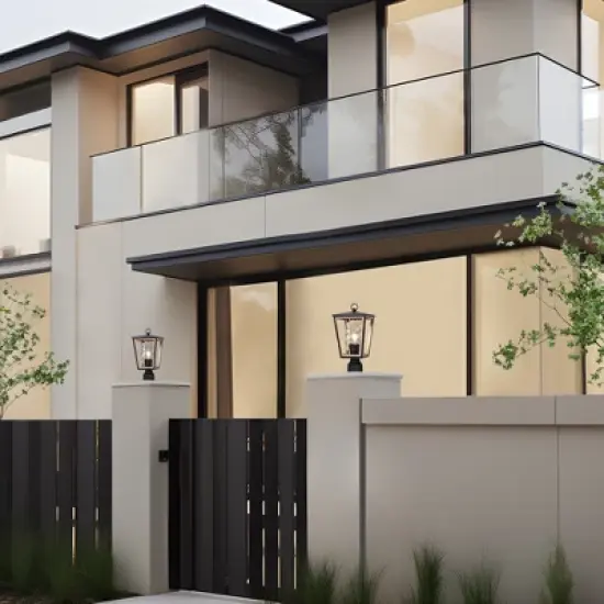 LNC Hewifda  15.7-in Black and Gold with Textured Glass Modern Outdoor Lights Lamp Posts image {3}