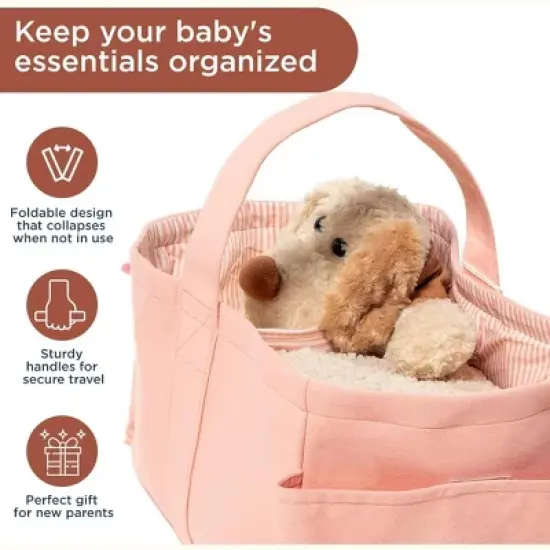 Folkulture Baby Diaper Caddy, Cotton Diaper Bag for Kids, Stylish Comfort Spacious Travel Essential Cart, Car Organizer for Diapers (Powder Pink -15") image {6}