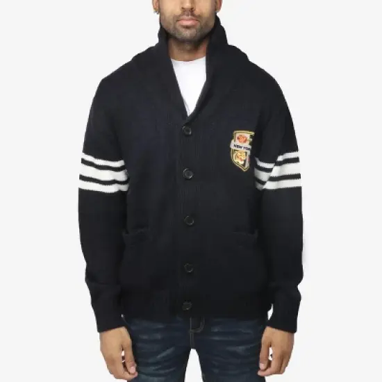 X RAY Men's Shawl Collar Heavy Gauge Cardigan with City Patch image {8}