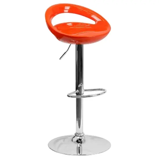 Flash Furniture Contemporary Plastic Adjustable Height Barstool with Rounded Cutout Back and Chrome Base image {16}