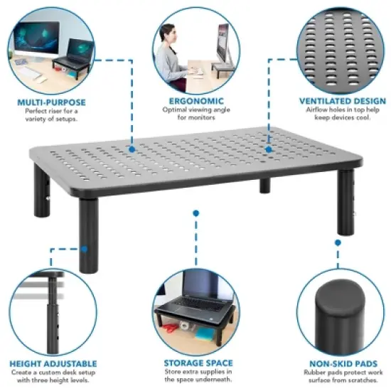 Mount-It! Height Adjustable Single Monitor Riser | Metal Mesh Computer Screen Platform | Desktop Riser for Laptop Monitor & Printer | 44 Lbs. Capacity image {6}