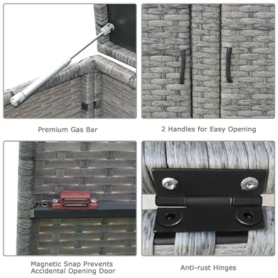 WELLFOR 88gal Outdoor Patio Garden Rattan Storage Box Gray image {4}