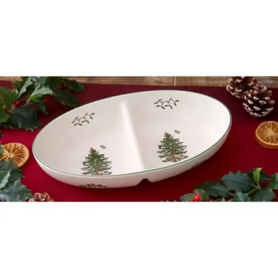 Spode Christmas Tree Divided Server, 9-Inch Round Festive Serveware, Holiday Entertaining Platter - Fine Porcelain, Dishwasher & Microwave Safe image {3}