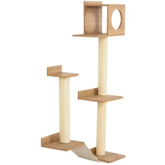 MaseiKar Wall-Mounted Multi-Level Cat Tree Activity Tower with Sisal-Covered Scratching Posts & an Interior Condo Area image {9}