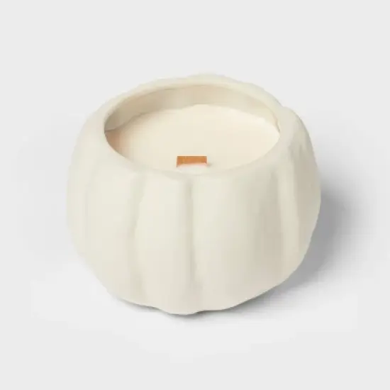 12oz Brushed Abstract Pumpkin Ceramic with Woodwick and Dustcover Honeycrisp Apple Cider Candle - Threshold&trade; image {3}