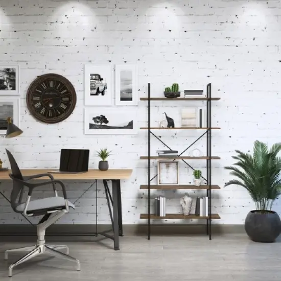 Lavish Home 5-Tier Freestanding Bookshelf &ndash; Open Industrial Style Etagere Wooden Shelving, Brown Woodgrain image {6}