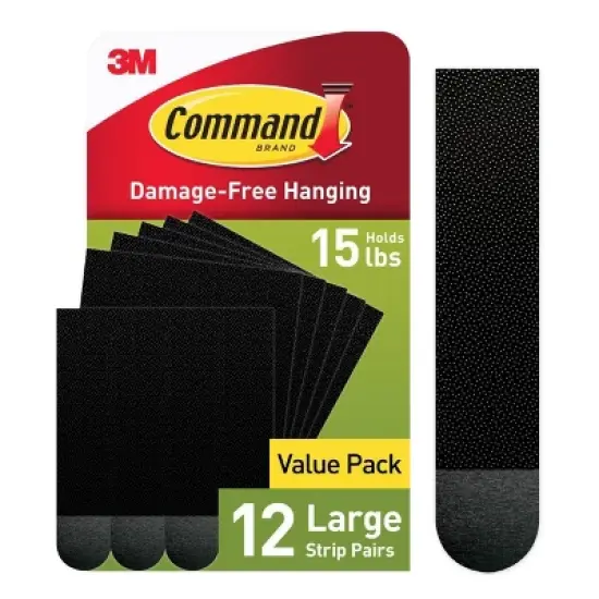 Command 12 Sets of Strips Large Sized Picture Hanging Strips Black: Heavy Duty Adhesive, Plastic, 3.649" Length, 0.751" Width image {10}
