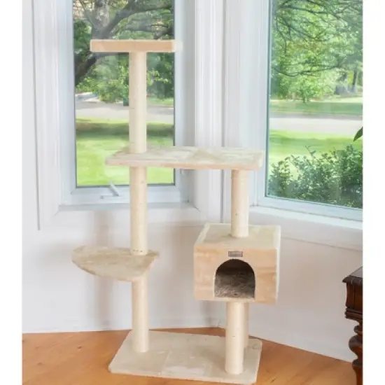 GleePet GP78560321 57-Inch Real Wood Cat Tree In Beige With Playhouse And Perch image {2}