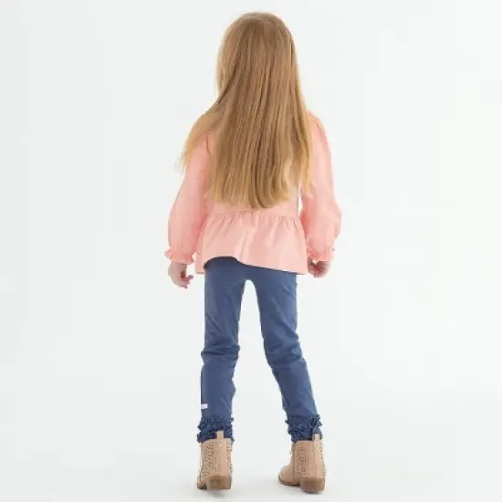 RuffleButts Little Girls Knit Puff Long Sleeve Peplum Top image {4}