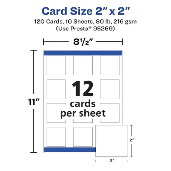 Avery Printable Matte White Cards with Sure Feed, 2" x 2" Square image {4}