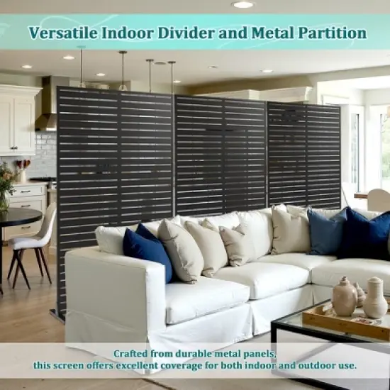 TOAOTBNBO Metal Privacy Screen with Stand, Decorative Privacy Fence Panels with Louver Pattern, Outdoor Privacy Screen for Balcony, Black image {5}