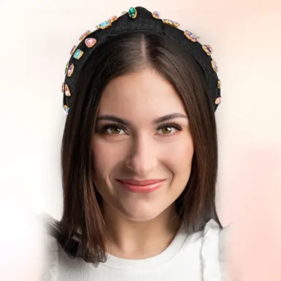 Unique Bargains Girl's Rhinestone Retro Knotted Non-slip Wide Headband Black 5.12"x1.26" 1 Pc image {1}