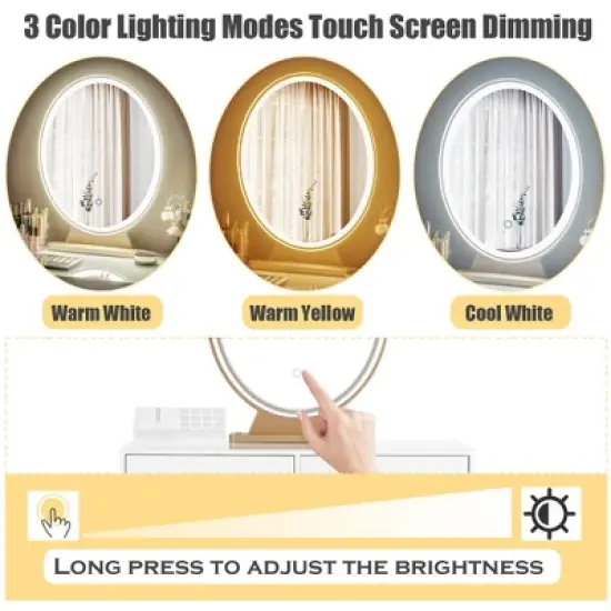 Costway Vanity Makeup Dressing Table W/ 3 Lighting Modes Mirror Touch Switch White image {6}