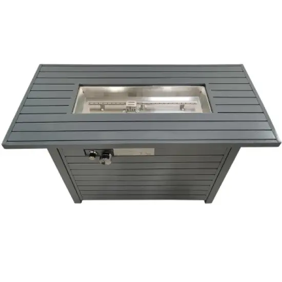 25'' H x 42'' W Steel Propane Outdoor Fire Pit Table with Lid (Grey) image {3}