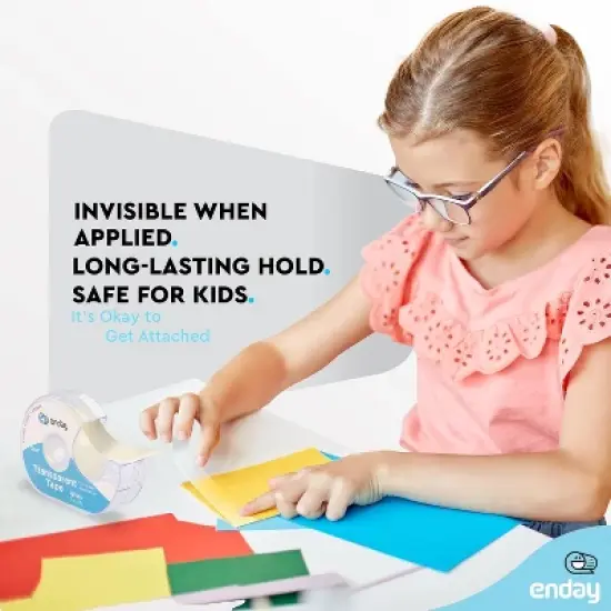 Enday Tape Dispenser with Clear Glossy Transparent Tape &ndash; Adhesive Mounting Tape Roll for School, Office, Gift Wrapping & General Use image {1}