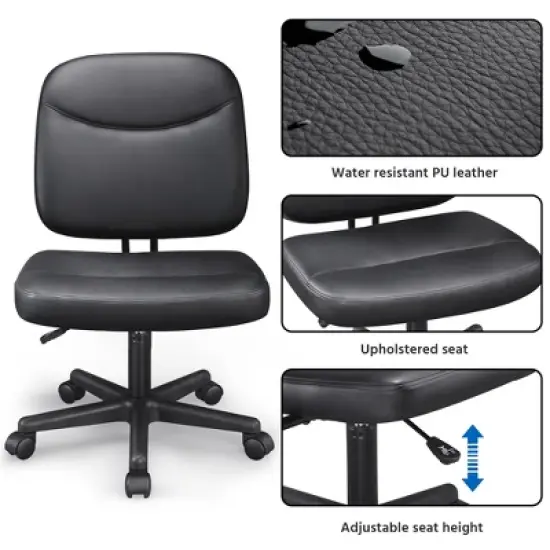 Yaheetech Armless Office Chair Mid-Back Task Chair Adjustable Desk Chair,Black image {3}