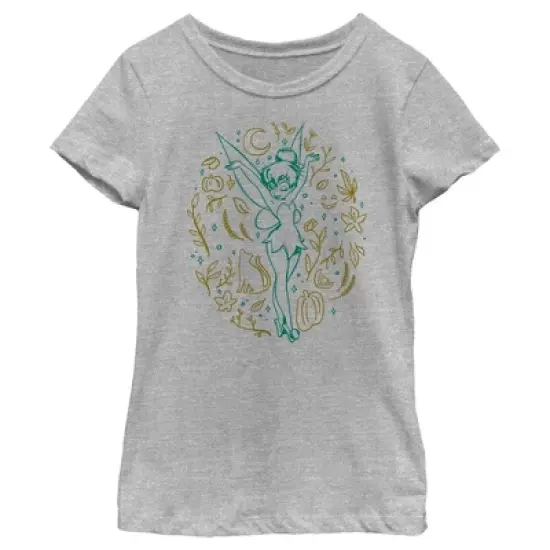 Girl's Peter Pan Tinkerbell Spooky Line Art Green T-Shirt image {4}