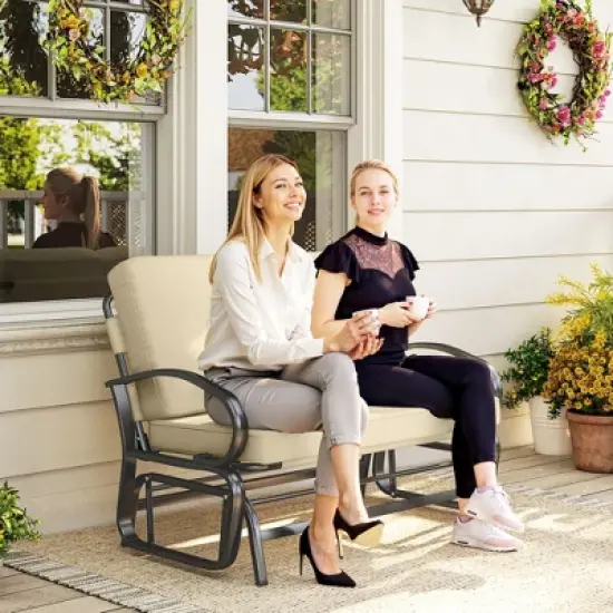 Outsunny Patio Glider Bench with Padded Cushions and Armrests, Outdoor 2-Person Swing Rocking Chair Loveseat with Sturdy Frame image {2}