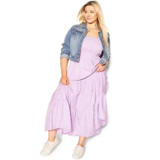 Women's Plus Size Gingham Maxi Dress - lavender | CITY CHIC image {3}