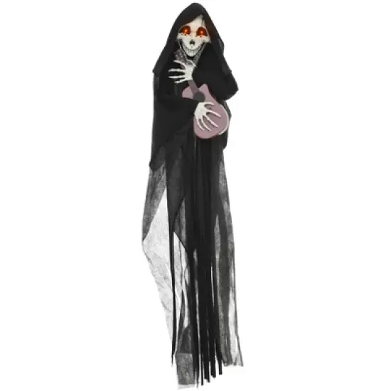 HOMCOM Guitar-Playing Grim Reaper Outdoor Halloween Decoration with Sound Activated Light Up Eyes, Sound Effects, Animated Prop for Party image {3}