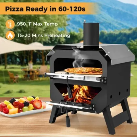 Tangkula 12" Outdoor Pizza Oven w/ Pizza Stone Pizza Peel & Oxford Cloth Cover image {2}