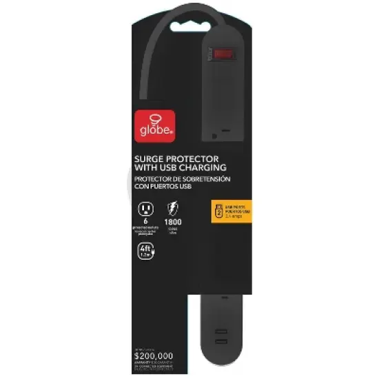 Globe Electric 4' 6 Outlet Extension Cord Black image {1}