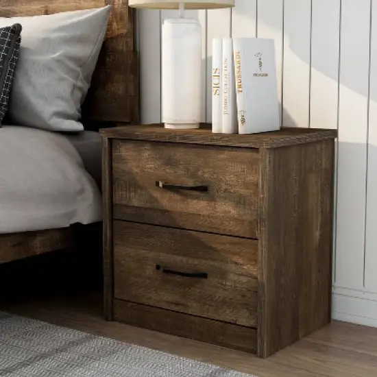 Culver Rustic 2 Drawer Nightstand with Usb Port Walnut - miBasics image {1}