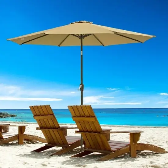 Yescom 9ft UV50+ Fade Resistant New OLEFIN Outdoor Patio Umbrella 8 Rib Crank Tilt Beach Market Table Water Repellent Brown image {2}