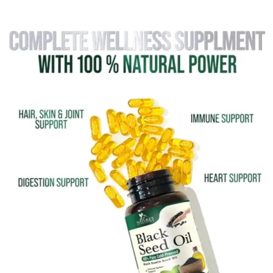 Black Seed Oil Softgels 1000mg, Premium Nigella Sativa Blackseed, Pure Natural Black Cumin Seed Oil, Antioxidant - 120 Softgels By Nature's Nutrition image {6}