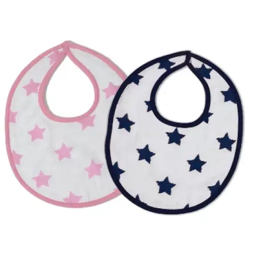 Bacati - Stars Pink/Aqua Ikat Muslin 4 pc set of Bibs & Burp Cloths Set image {1}