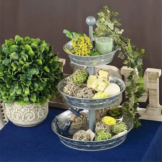 Hallops 3 Tier Serving Tray - Galvanized Metal Stand for Rustic Dessert, Cupcake, Fruit & Party Platter image {3}