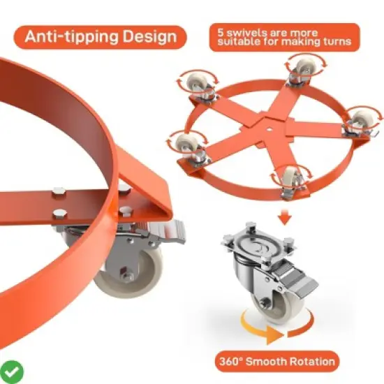 55 Gallon Drum Dolly Heavy Duty 1000LBS Load Capacity Drum Cart Non Tipping Hand Truck w/ 4/5 Swivel Casters Wheel image {4}