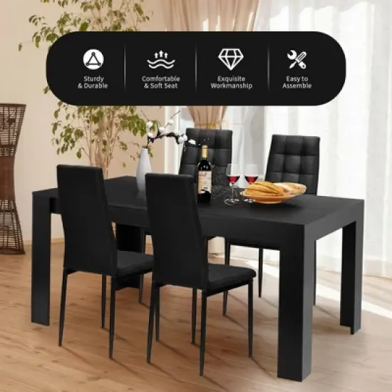 Costway 9pcs Dining Set Wood Table and 8 Fabric Chairs Home Kitchen Modern image {3}