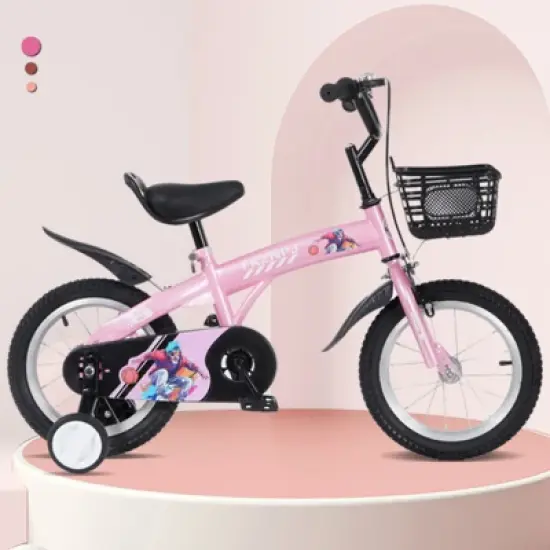DSVIMOY 18 inch Sporty Kids Bike with Training Wheels and Stand Adjustable Saddle for Boys and Girls Aged 5-10 Years, Pink, 46.4"*20.3"*30.8" image {1}
