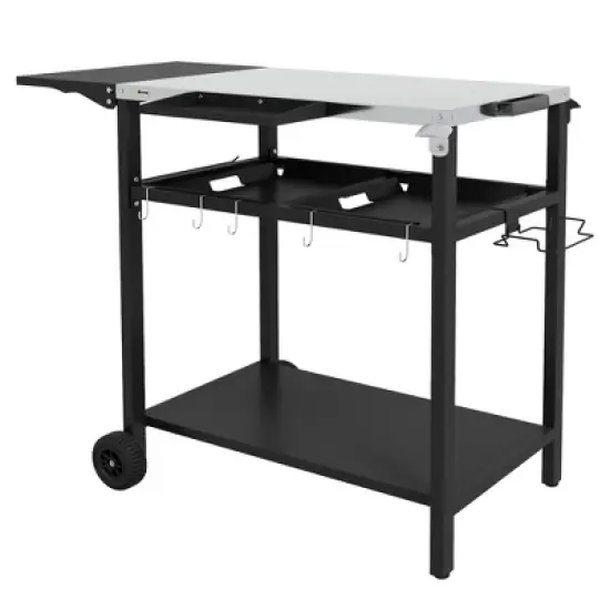 Outsunny 2-Tier Shelf Outdoor Bar Cart, Stainless Steel Tabletop Patio Serving Cart for Poolside, Garden, Black image {3}