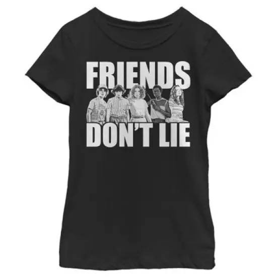 Girl's Stranger Things Friends Don't Lie Character Pose T-Shirt image {3}