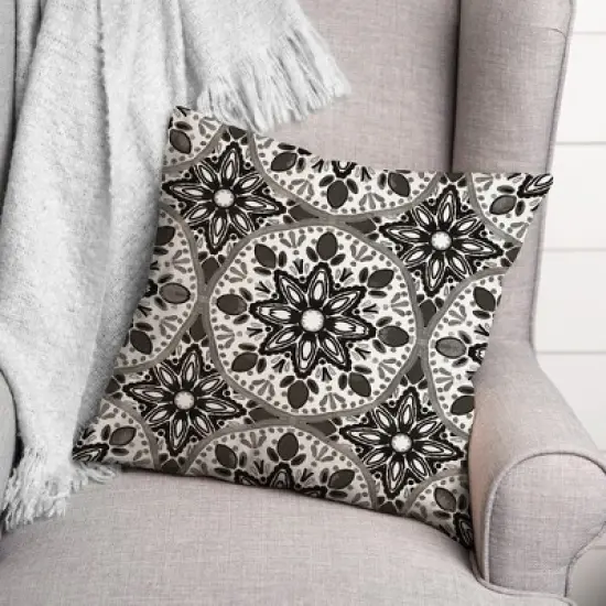 Creative Products Faded Black Gray Medallions 18x18 Indoor / Outdoor Pillow image {2}