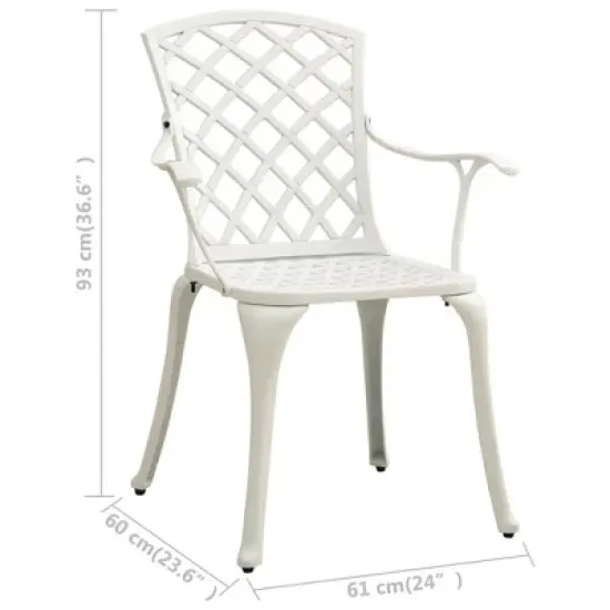 vidaXL Patio Bistro Set 3 Piece Patio Round Table and Chairs Cast Aluminum - White image {7}