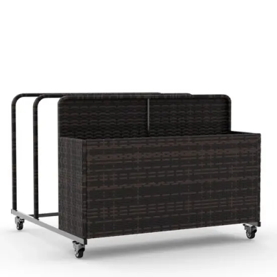 PE Rattan Outdoor Pool Caddy with Rolling Wheels, Patio Wicker Poolside Float Storage Basket for Cushions, Floaties, Noodles, Life Vests, Beach Balls image {7}