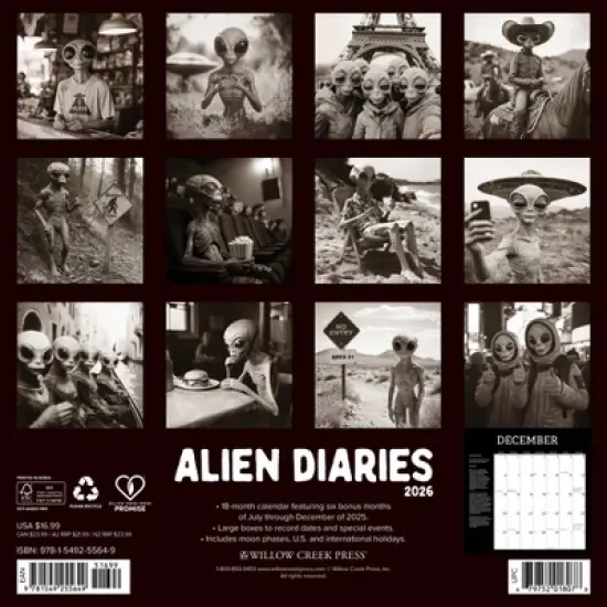 Willow Creek Press 2026 Alien Diaries Wall Calendar image {1}