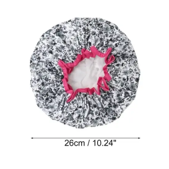 Unique Bargains Women Double Layer Flowers Shower Cap Black White 1 Pc image {1}